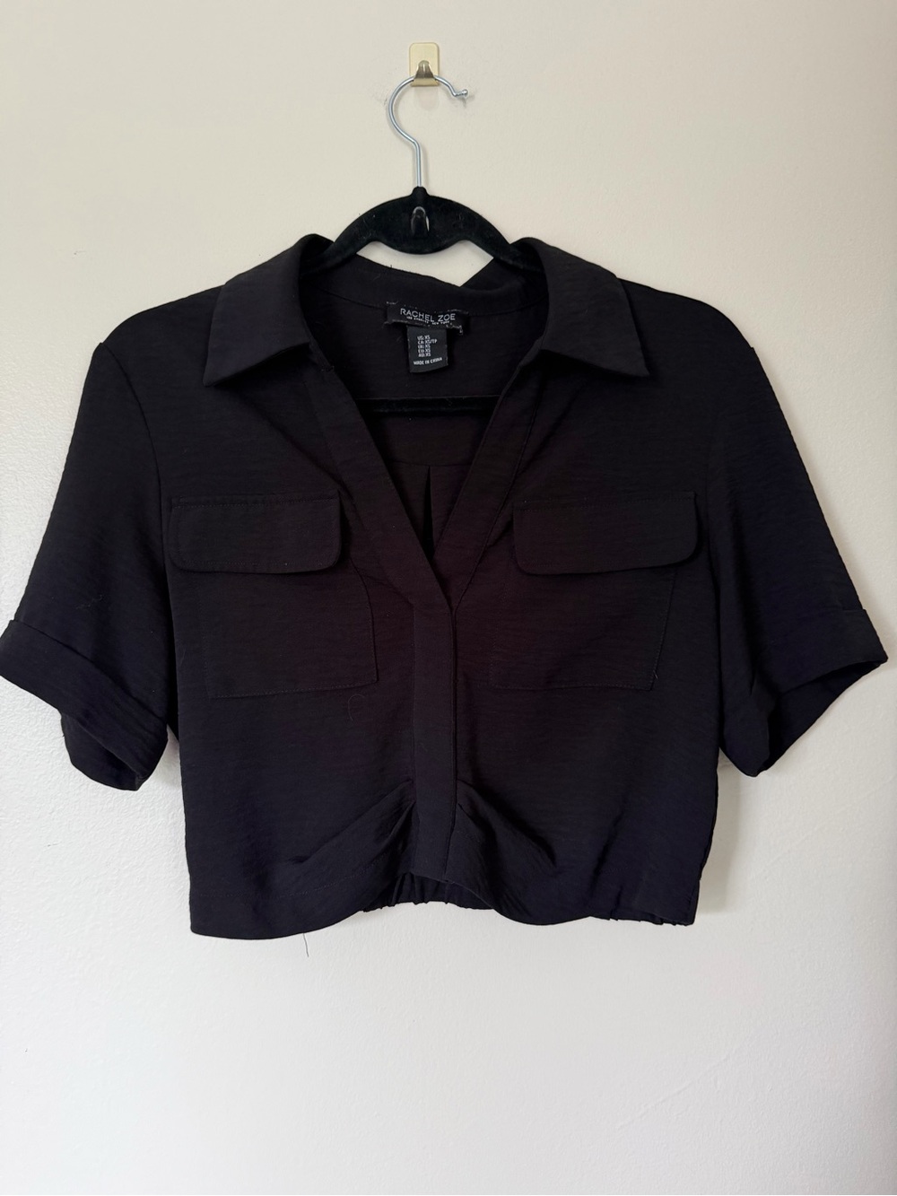 Rachel Zoe Black Cropped Pocket Top Cuff Sleeves Elastic Utility Size XS